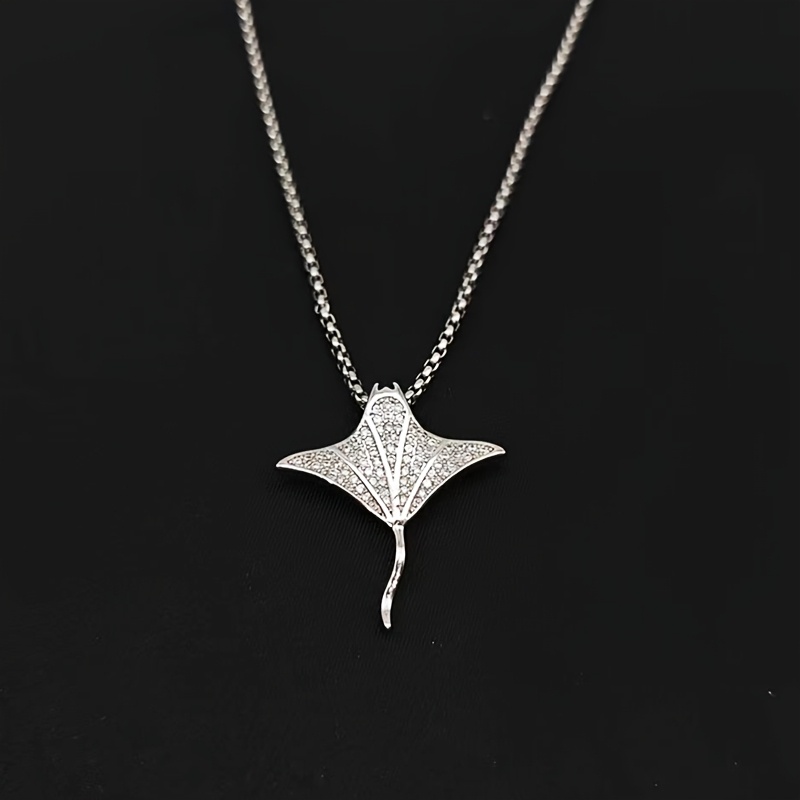 Women's Stainless Steel Manta Ray Pendant Necklace with Box Chain